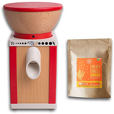 KoMoMio Rot | Made in Austria | Edelkorund und Keramik Mahlstein + 2,5kg bio Dinkel