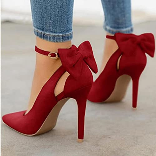 YHCS Donne a Punta Punta Tacchi Alti Donna Tacchi Sottili Signore Sexy Pompe da Donna Fibbia Cinturino Femminile Moda Bowknot Scarpe Plus Size 34-43