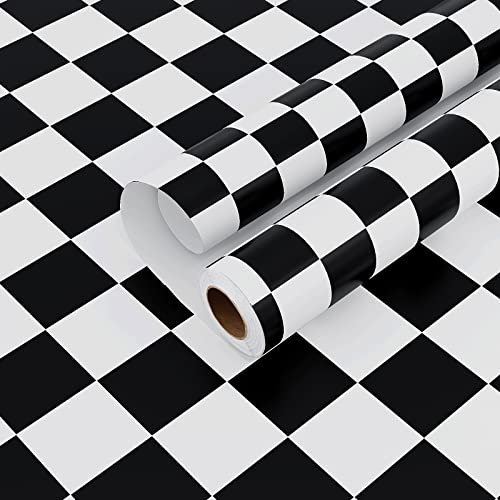 VaryPaper Papel Pintado Negro y Blanco Papel Autoadhesivo Pared Lavable Baño Papel Adhesivo para Cocina Azulejos Papel Tapiz Salon Papel de Pared Impermeable Papel Adhesivo Geometrico Muebles 40cm×2m