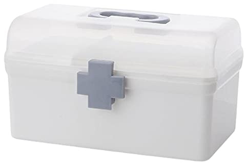 Deevoka Portable First Aid Carrying Case Organizer Bin Medicine Storage Box with Organizing Holder with Handle Stationery, Clear, 21.2x12x12.5CM