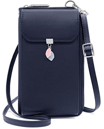 HNOOM Handytasche mit Geldbörse zum Umhängen, RFID Schutz, PU Leder Handy Umhängetasche Damen, Klein Handy Tasche Damen Crossbody Bag mit 10 Kartenfächer für Handy Unter 6.9 (Dunkelblau)