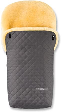 Hofbrucker Lammfell-Fußsack Putzi Limited, grau | Warmer Fußsack für Kinderwagen, Buggy, Tragetasche, Stepp-Design, Made in Germany