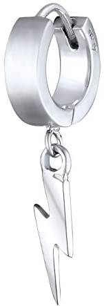 Kuzzoi Herren-Ohrring Blitz Single Scharnier Creole (13mm) rund Ohrring für Männer im Astro Style 1 Stück Creolen Ohrhänger 925 Sterling Silber Hoop Ohrring für Männer