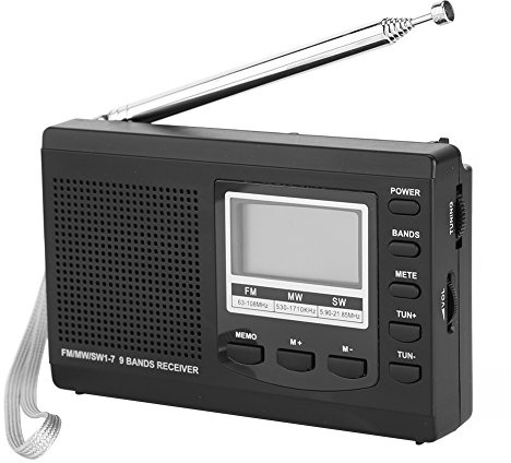 Mini Radio FM, Radios Portátiles Digitales Portátiles Digitales, Reloj Despertador Digital Receptor de Radio FM Radio Estéreo de Bolsillo Ligero Reproductor de Música(Negro)
