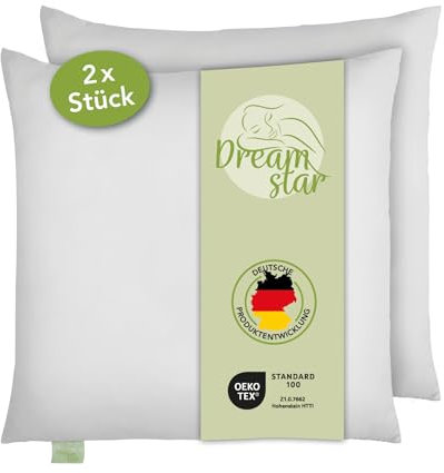 DREAMSTAR Juego de 2 almohadas ecológicas con relleno de fibra ecológica, lavables a 40 grados, aptas para alérgicos, 100 % microfibra, certificado Öko-Tex, 80 x 80 cm