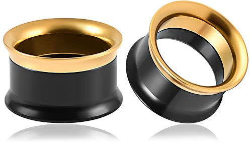 Vankula Ohr Tunnel 1 Paar Double Flared Flesh Plugs mit Schraub Edelstahl für männer damen Ohrpiercing Schmuck 10mm(00G) Schwarz Gold