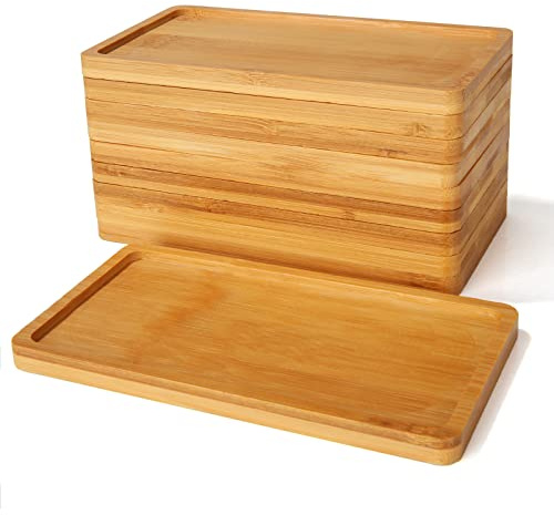 10PCS Mini Bamboo Display Trays - 7x3.4 Small Decorative Bamboo Trays for Vanity, Plants, Candles, Keys, Soap, Jewelry, Tealight - Not for Serving Heavy Food