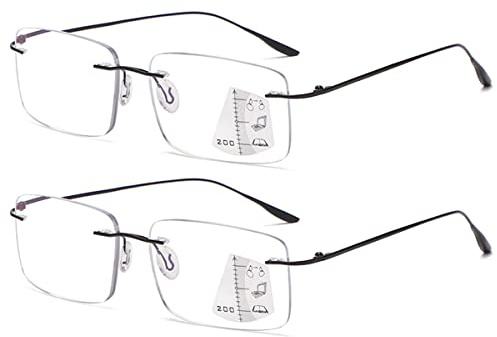 KOOSUFA Randlose Gleitsichtbrille Progressive Multifokus Lesebrille Anti-Blaulicht Herren Damen Computerbrille Arbeitsplatzbrille Metallrahmen Lesebrillen 1.0 1.5 2.0 2.5 3.0 3.5 4.0
