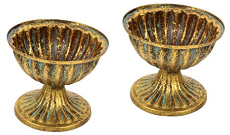 YARNOW Amphore Blumen 2 Stück Fishbowl Porch Patio Vase Golden Indoor Retro Vintage Flower Style Arrangement Desktop Front for Decor Center Balkon Pots Planters Door Metall Dekorativer Weg