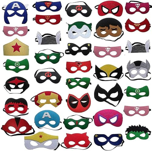 ZPIMY 38 Pezzi Maschere Supereroi per Bambini e Adulti - Maschere Feltro per Feste e Cosplay