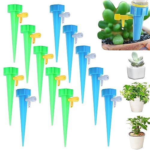 12 Pcs Self Watering Spikes,Automatic Plant Watering Devices Adjustable Plant Watering Drip Irrigation Spikes with Valve Switch Self Watering Planter Insert ​for Garden Plants Indoor Outdoor Watering