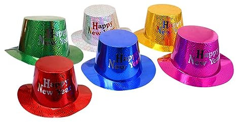 ABOOFAN Neujahrshüte Partyhüte Zylinder 6 Stück Gemischte Farben Papier mit Buchstabendruck Kreative Kopfschmuck Dekorationen für Silvester Neujahrsparty Männer Frauen Kinder Fotorequisiten