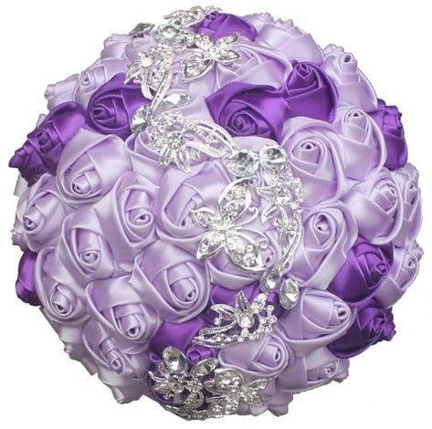 DAVBIR Bouquet de Mariage Rose Or Papillon Cristal Diamants Broche mariée Mariage Point mariée Fleurs de Mariage Perfection (Color : 18cm Lilac Purple)