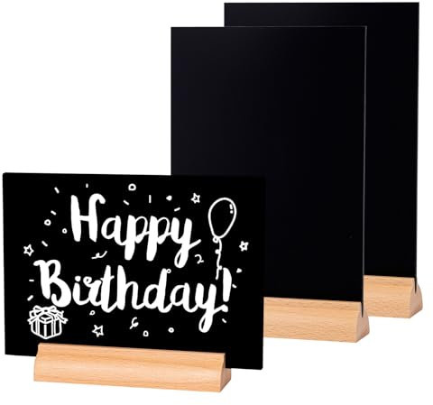 LELADY A4 Aufsteller Kreidetafel Klein, 3 Stück Acryl Kreidetafel mit Ständer, Doppelseitige Kreidetafels Mini Tafel Menü Set, Tafel Holzsockel zum Beschriften für Restaurant, Café