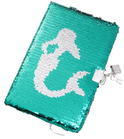 MAGICLULU Mermaid Sequin Tagebuch Mit Schloss Farbiges Wendbares Notizbuch Für Kreative Schreibideen Persönliches Tagebuch Reise-organizer Hellgrün Und Silber Für Mädchen