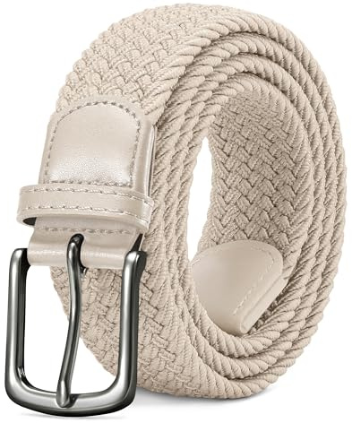LAKIDAY Tygbälte Stretchbälte Flätat Bälte Elastiskt Flätat Bälte För Män Och Kvinnor Brett 3,5 cm Beige Längd 130 cm