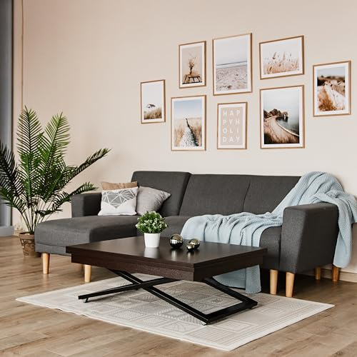 DOMM Lungo Höhenverstellbarer Couchtisch, verwandelt Sich in Esstisch-Rechteckig Couchtisch mit Höhenverstellung-Multifunktionstisch Wohnzimmer-Platzsparender, umwandelbarer Couchtisch (Wenge)