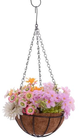 OLACD Runder Metallkorb für Blumen, moderner Pflanzgefäß, Hängehalter, dekorativ, einfach, kreativ, Draht, Pflanzkorb
