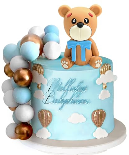 LaVenty Luxury Blue Baby Shower Cake Decoration Teddy Bear Cake Topper Gender Reveal Cake Decoration Bear Baby Shower Party Supplies Teddy Bear Decoration