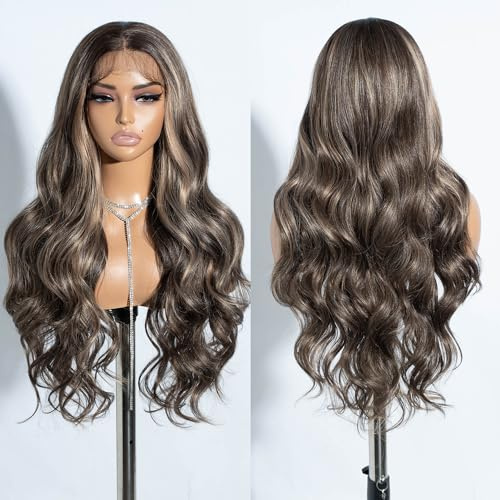 Joedir Körperwelle Perücken für Frauen 13X4 Lace Frontal Perücke Vorgezupft Synthetische Lace Front Perücken 30 Zoll Loose Deep Wave Perücke mit Baby Haar