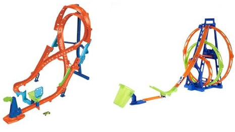 Hot Wheels Bahn Triple Looping, Autorennbahn Bauset & Trackset mit 1 Fahrzeug, Rennstrecke mit 8er-Kurve für Stunt- und Rennaction, lässt Sets verbinden und zur Aufbewahrung zusammenklappen, HMB15