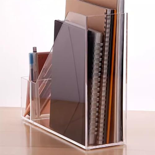 Racks Displays Aufrechtes Zeitschriftenregal aus Acryl, transparenter A4/B5/A5-Literaturständer mit Stifthalter, Broschüren-Organizer für Lehrbücher, Notizbücher, Berichte, Journale (Größe: 1 Steckp