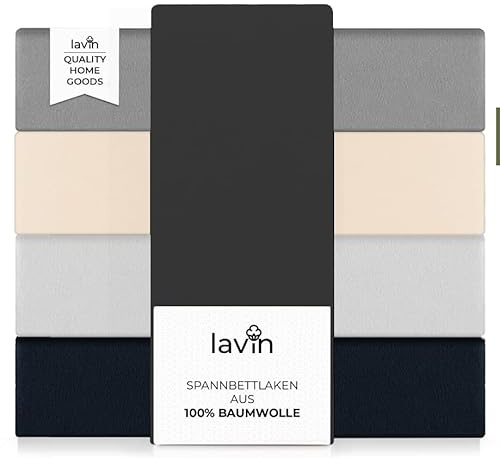 Lavin Spannbettlaken 100% Baumwolle Jersey Spannbetttuch Laken (Fels-grau, 140/160x200+30cm)