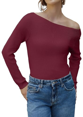 Zeagoo Maglione Donna Chic Maglione a Maglia Scollo a Barca Morbido Pullover Casual Knitted Bluse Manica Lunga Tinta Unita Leggera Donna Maglioni