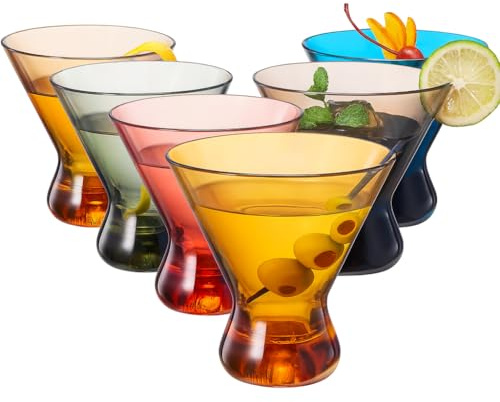 13-Ounce Colorful Pastel Plastic Stemless Martini Glasses (Set of 4), Martini, Margarita, Champagne & Cocktail Reusable Glasses, BPA-Free, Shatter-Proof, Dishwasher-Safe, Poolside Perfect, Outdoors