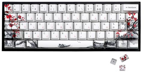 JSJT - Keycaps Plum Blossom 128 touches - Keycaps françaises PBT - Profil OEM - Keycap personnalisé pour 61/68/87/96/104/108 Cherry MX Switches - Clavier mécanique