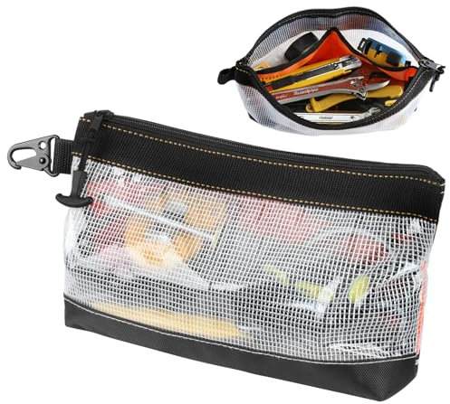 FRETONBA Sac à outils fermeture éclair, étanche, antistatique, en PVC transparent, organiseur de petites pièces, crochet métal