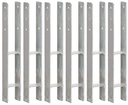 qohoio Fence Anchors 6 pcs Silver 8x6x60 cm Galvanised Steel,Fence Posts Support U Type Pergola Brackets Extender Foot Shaped Concrete in U Heavy Duty Posts Anchor Tool Spikes Steel Galvanised
