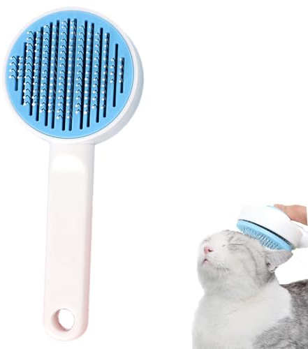 Katzenbürste, Katzenbürste Langhaar und Katzenbürste kurzhaar, Selbstreinigende Katzenhaarbürste von der Bürste mit Einem Knopf (Blau)