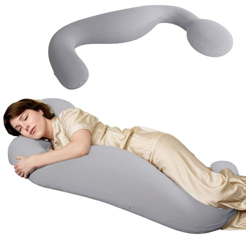 GKXLH Memory Foam Pregnancy Pillow - Soft Cooling Pregnancy Pillows for Sleeping Support for Back, Belly, Hips, Legs, Bow Shaped Maternity Pillow for Pregnant Women with Removable Cover (Grey)
