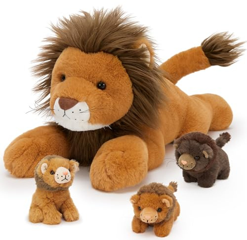 MorisMos riesen Löwe Kuscheltier XXL mit 3 Babys, 50cm lang weich Kuschel-Löwen Plüschlöwe Plüschtier Stofftier, Lion Geburtstag Weihnachten Geschenk Kinder