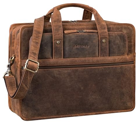 STILORD Yves Aktentasche Herren Damen Leder Arbeitstasche Dokumententasche 15,6 Zoll Laptoptasche Businesstasche Lehrertasche echtes Rindsleder Farbe:mittel - braun