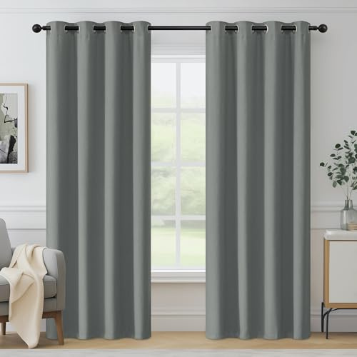 Beauoop Blackout Curtains for Living Room Grey Curtains 84 Drop Herringbone Textured Eyelet Curtain for Bedroom Thermal Insulated Noise Reducing Window Curtain Drapes 2 Panels