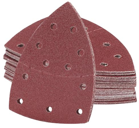 wadafen Cuscinetti per levigatrice per mouse, 50 cuscinetti abrasivi multiuso, 150 x 105 mm, carta vetrata con gancio e anello, 11 fori, compatibili con levigatrice Black and Decker, grana