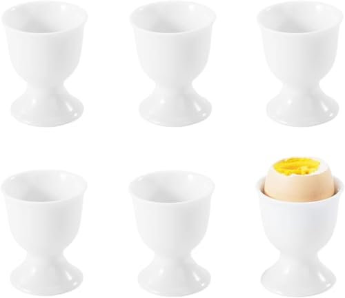 Ruikcoll Coquetiers empilables, Plateaux à œufs et ustensiles de Petit-déjeuner, Lot de 6 coquetiers en Porcelaine (Blanc)