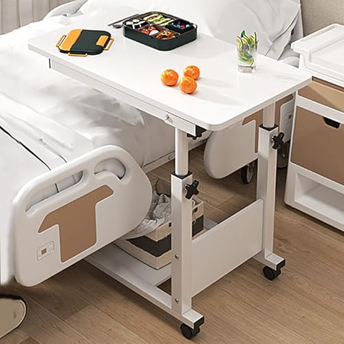 Beistelltisch mit Rollen Rahmen aus Kohlenstoffstahl Laptoptisch Höhenverstellbar Betttisch Klappbar für Betten und Sofas in Verschiedenen Höhen(White+White)