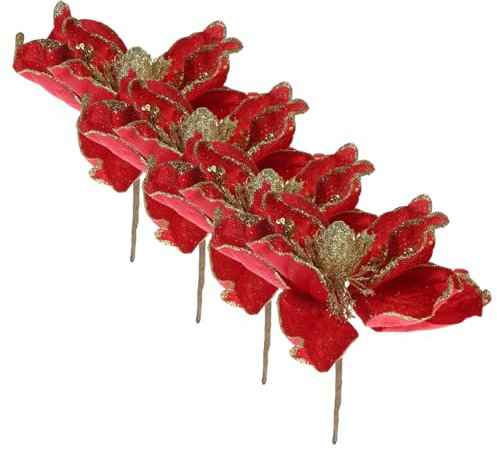WATIIFUFU Künstliche Weihnachtssternblumen 22cm Aus Langlebigem Material Mit Roter Farbe Für Weihnachtsbaum Und Selbstgemacht Dekoration 4 Stück Weihnachtsblumenschmuck