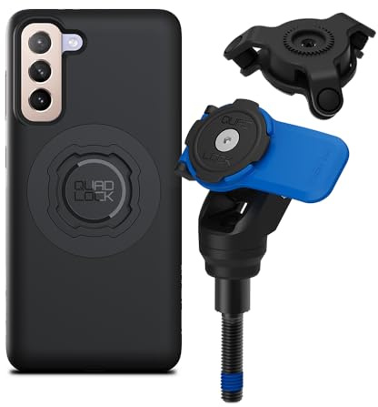 Quad Lock Handlebar Clamp Motorcycle Phone Mount with Vibration Dampener and MAG Phone Case for Galaxy S21