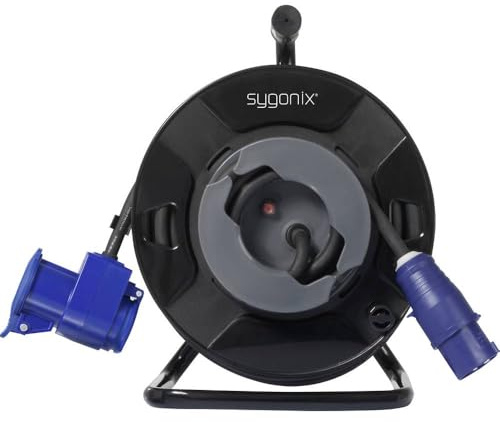Sygonix SY-6684366 Kabeltrommel 25 m Schwarz CEE-Cara-Stecker