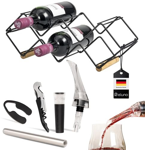 eluno Wine Rack Set of 6 Including Decanter Pourer with Stopper, Waiter's Knife, Vacuum Seal, Cooling Rod and Foil Cutter, Set for Wine Lovers, Sommelier Set