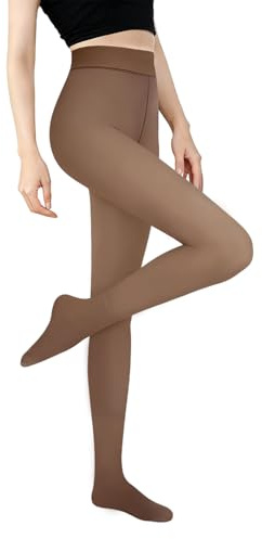 HUKUMA Collants Thermiques pour Femme, Collant Polaire Femme, Collants Hiver Chaud Haute Élasticité, Fleece Tights-Marron Translucide L