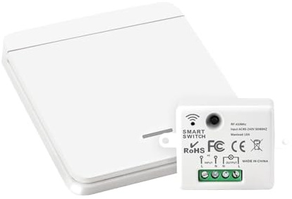 QLK Funkschalter Funk Lichtschalter Set, 230V Selbstversorgender Funk Lichtschalter mit Fernbedienung, Drahtloser Licht Schalter Wasserdichter Wandschalter, Reichweite bis 50 m