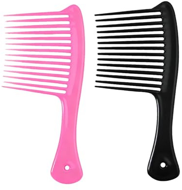 2 PCS Jumbo Rake Comb Long Wide Tooth Rake Handle Hair Comb Plastic Afro Shower Comb for Long Curly Thick Wet Dry Hair Styles Girls Women Men Barber Salon