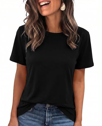 SENBATU Tee Shirt Femme d'été pour col Rond T Shirt Manches Courtes élégantes Tenue décontractée Chic Haut Basique