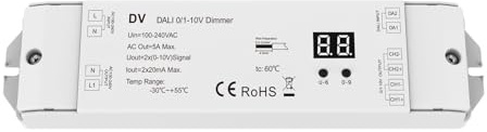 Convertitore DALI a 0-10V 1-10V, 2 Canali con Relè AC Integrato, Display Digitale, Input AC 220V, 0-10V Dimmer per Driver 0/1-10V e Luci LED Monocolore