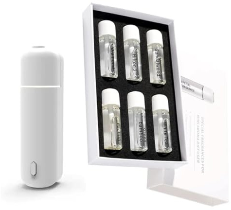 Diffusore ad ultrasuoni USB ricaricabile Nomade di Oli Essenziali con 6 Bottiglie di Aroma: Aromaterapia in Strada e Casa (bianco)